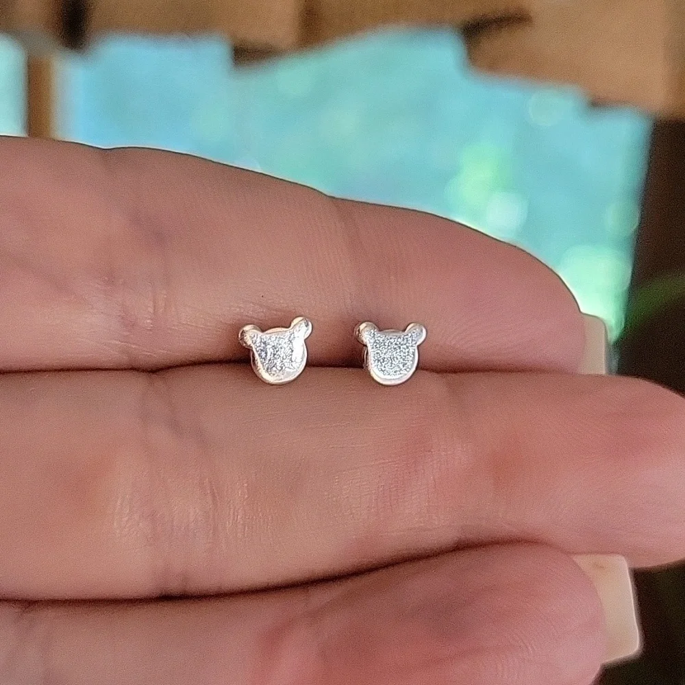 Sterling Silver Teddy Bear Stud Earrings